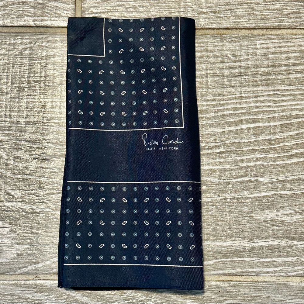 Vintage Pierre Cardin Logo Polka Dot Paisley Blue Acetate 17" Square Italian